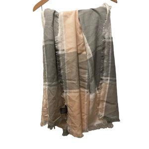 LA Express Pink Grey White Plaid Knit Blanket Scarf Wrap Shawl